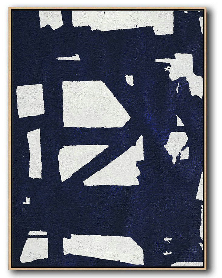 Handmade Large Contemporary Art,Buy Hand Painted Navy Blue Abstract Painting Online,Modern Canvas Art